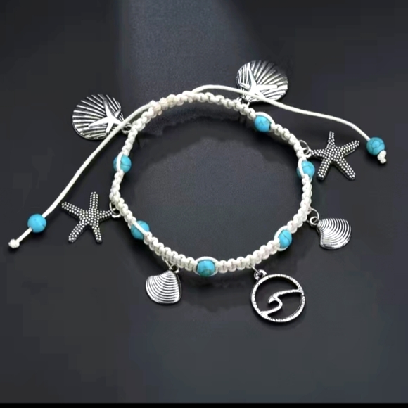 Ankle Bracelet Beach 🏖️🩵 Charms Braided Starfish & Shells NWT - Picture 2 of 12